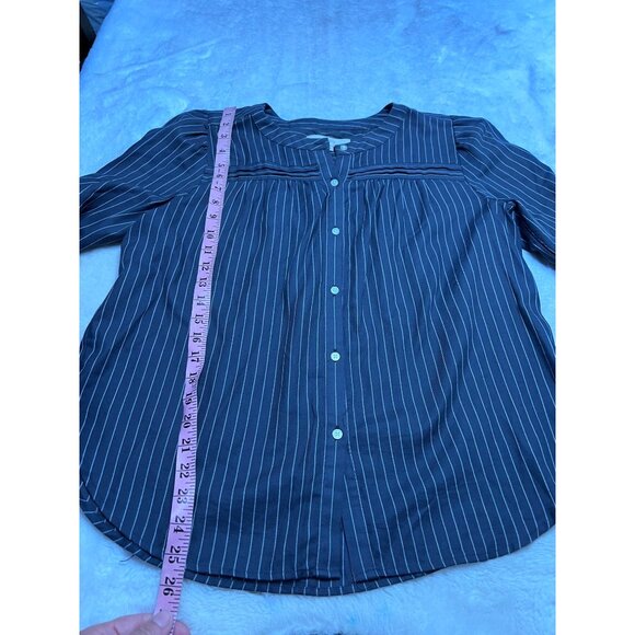 Loft Womens Pinstripe Button-Up Blouse Size M Gray & White 100% Cotton - Picture 4 of 5